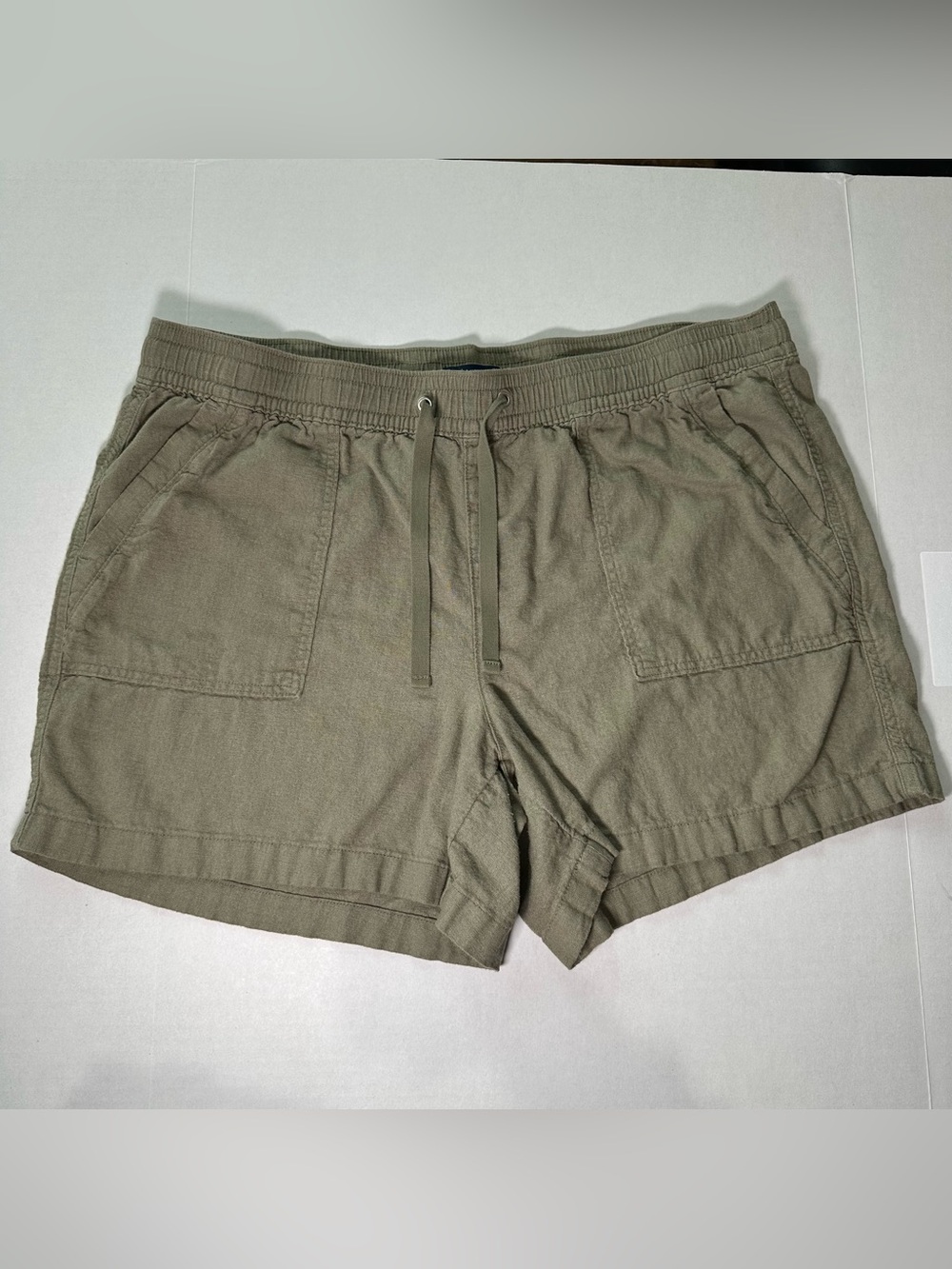 Nautica Women’s Linen Blend Olive Green Elastic Drawstring Pull On Shorts